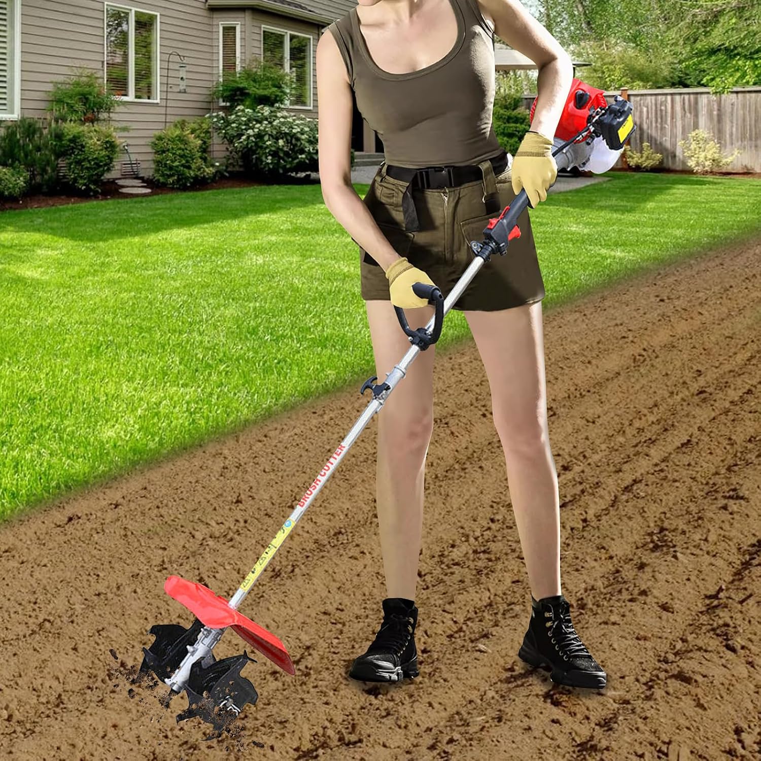 Handheld Tiller Cultivator, 2-Stroke Gas Powered Mini Tiller Cultivator 42.7CC Garden Weeding Tilling Tool, Mini Rototiller for Sandy Land, Loose Soil, Crop Cultivation
