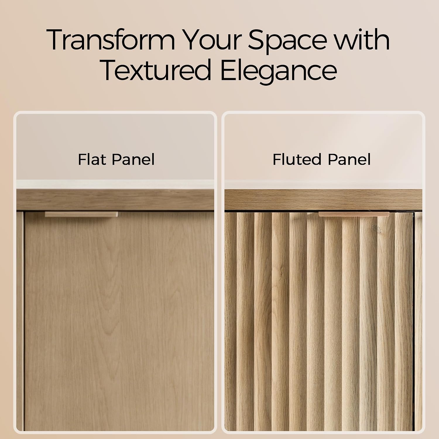 OAKHAM HOME Oxford Storage Cabinet Fluted Sideboard Buffet with Adjustable Shelves, Modern Accent Console Set of 2 (Golden Oak)