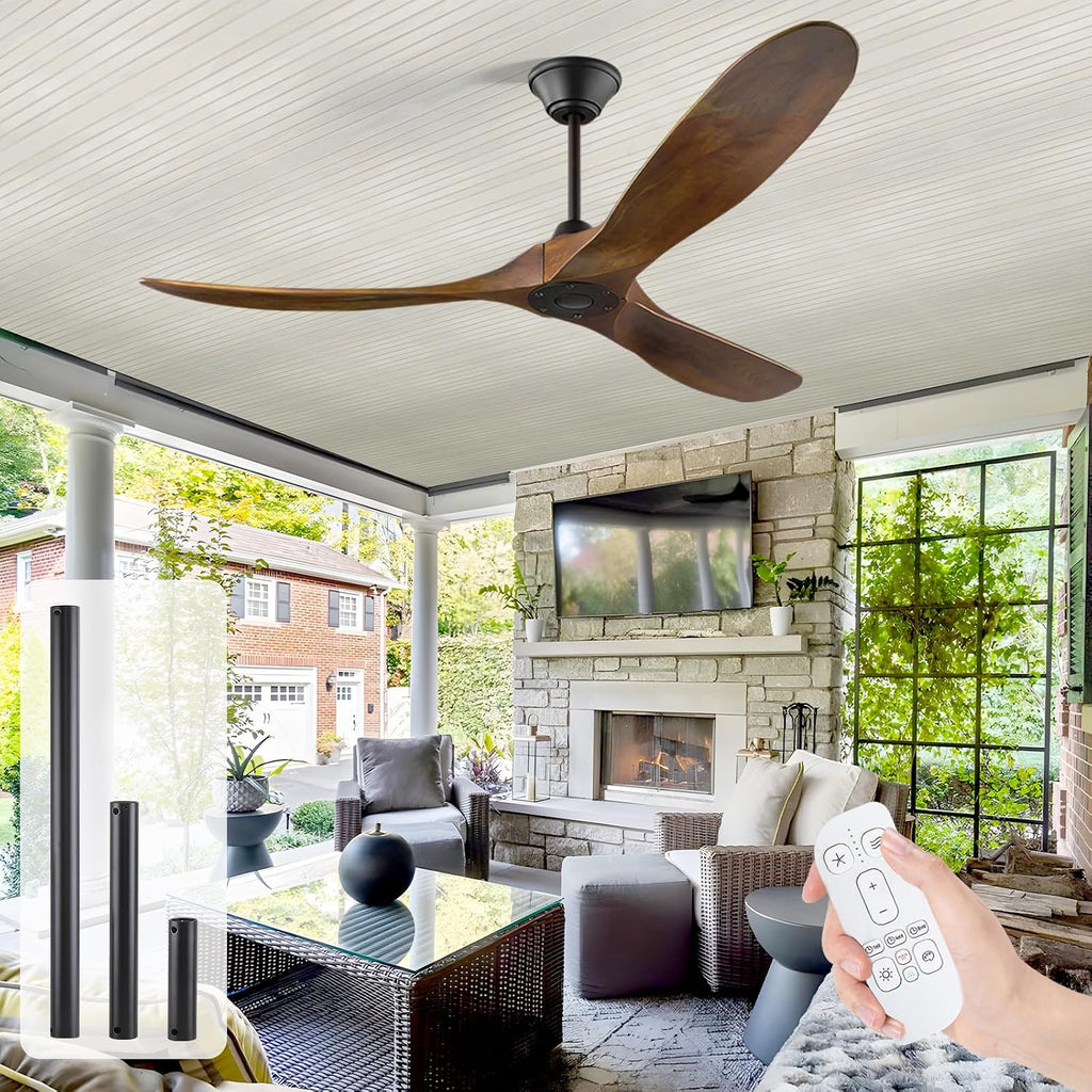 Ceiling Fan Without Light, 70' Large Wood Ceiling Fans with Remote, Outdoor Ceiling Fans for Patios, Large Airflow Modern Reversible Ceiling Fan for Interior Farmhouse Porch Living Room