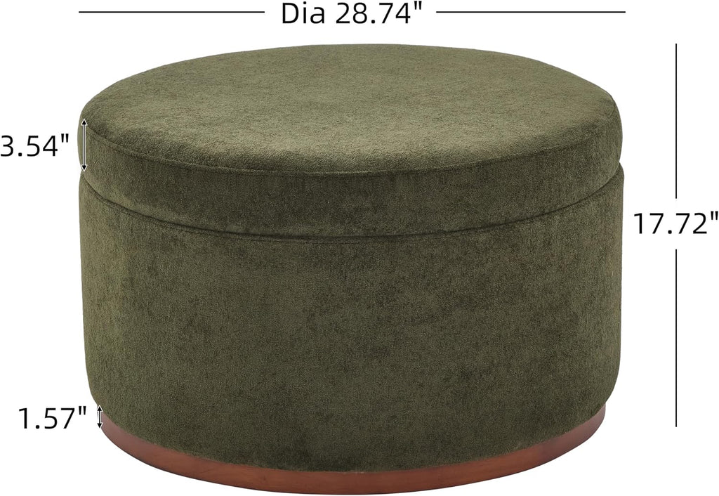 Christopher Knight Home Sadin Modern Round Ottoman with Storage for Living Room, Lift-Lid Storage Ottoman Coffee Table, Velvet Upholstered Ottoman Foot Rest, No Assembly Needed, Olive Green