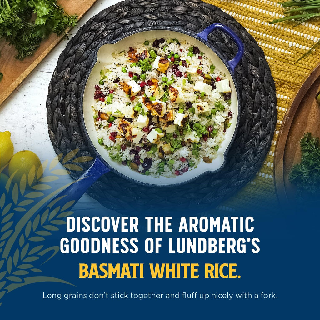 Lundberg Basmati Rice, Organic Long Grain White Rice - Non-Sticky, Fluffy, Nutty, Aromatic Rice, Vegan Food, Healthy Meals, Gluten-Free Rice , 25 Lbs