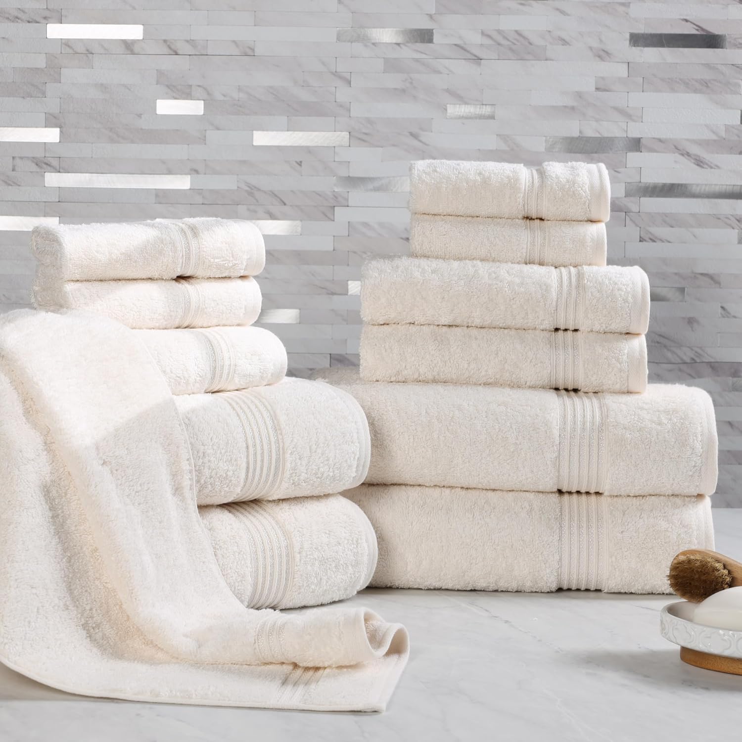 Superior Egyptian Cotton 12-Piece Towel Set, Assorted Towels for Home Bathroom, Guest Bath Decor Essentials, Includes 4 Bath, 4 Hand, 4 Face Towels/Washcloths, Quick Dry, Absorbent - Ivory