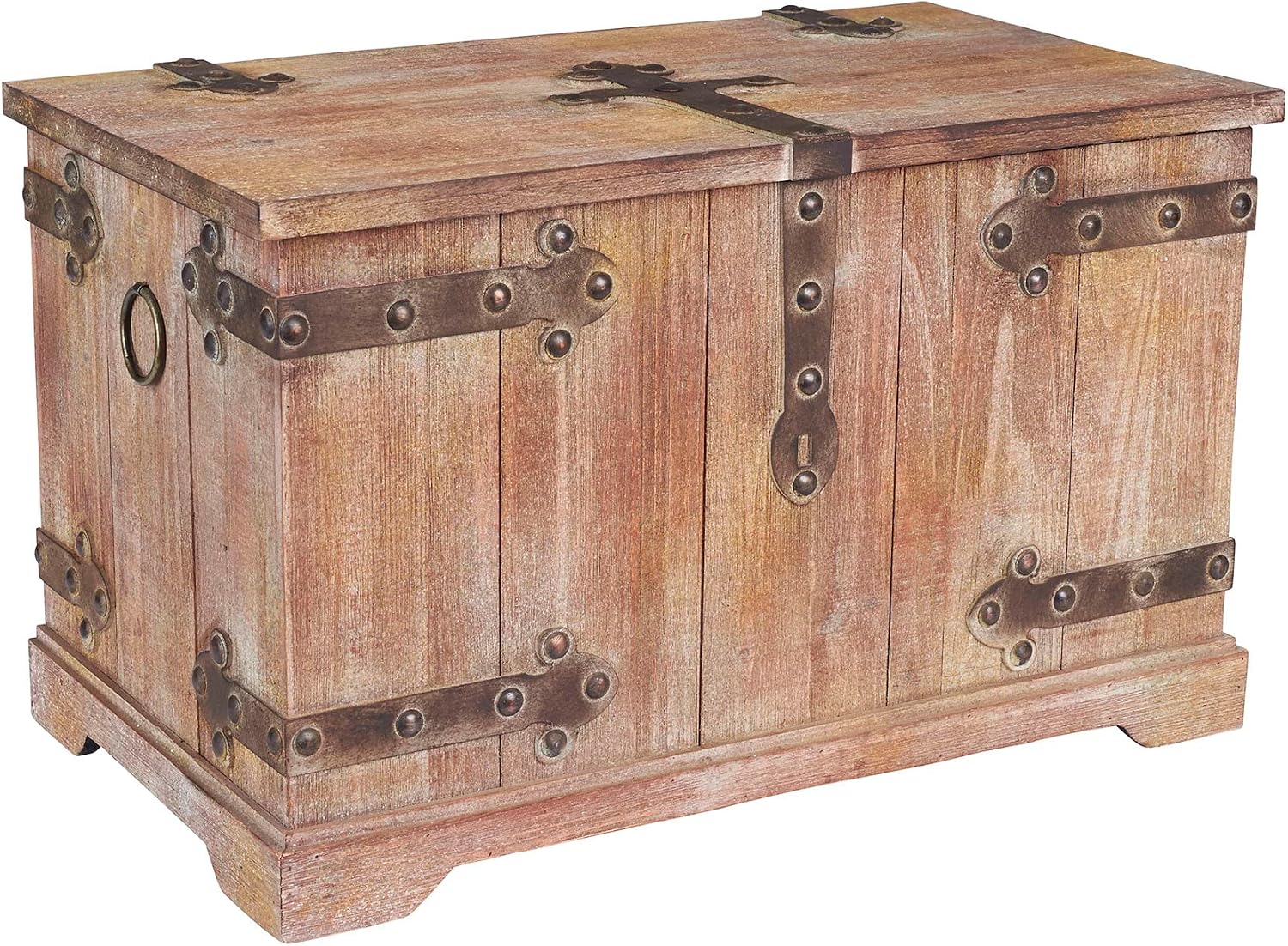 Household Essentials Victorian Style Decorative Trunk in Chinese Fir Wood with Metal Accents, Natural