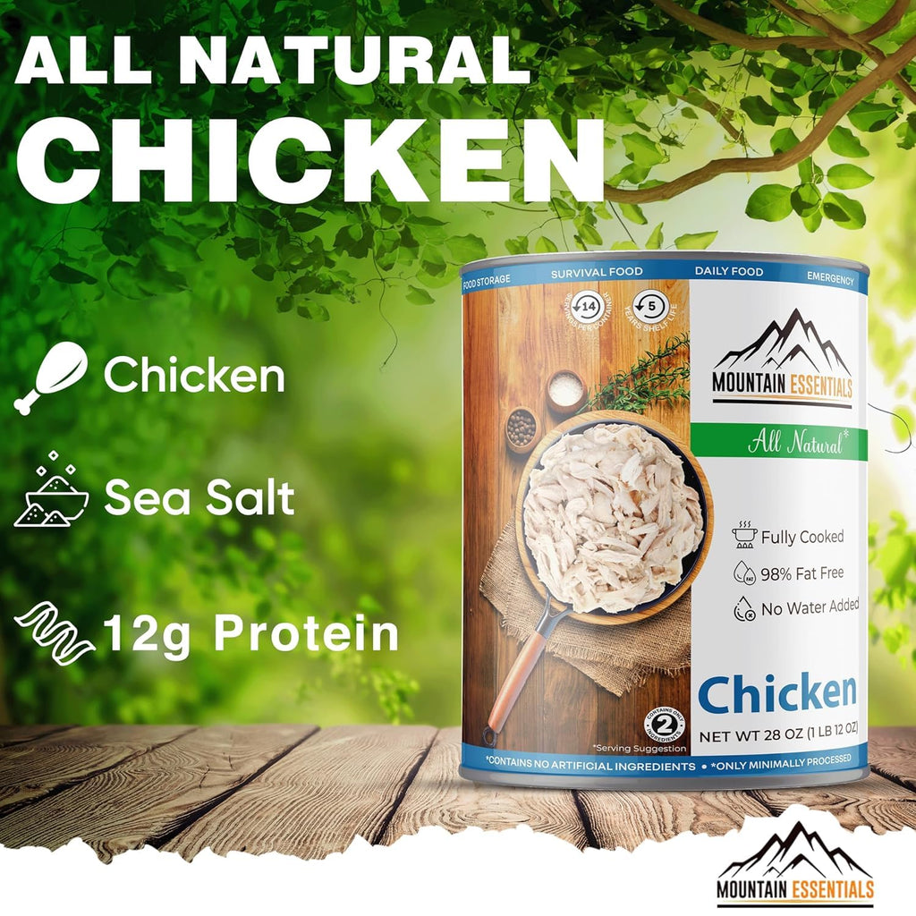 MOUNTAIN ESSENTIALS Canned Meat Sampler Pack 28 Oz – 1 Can Each of Chicken, Turkey, Pork, Beef & Ground Beef – Fully Cooked, Ready to Eat – Pantry Staples for Daily Use & Emergency Meals – 5 Cans