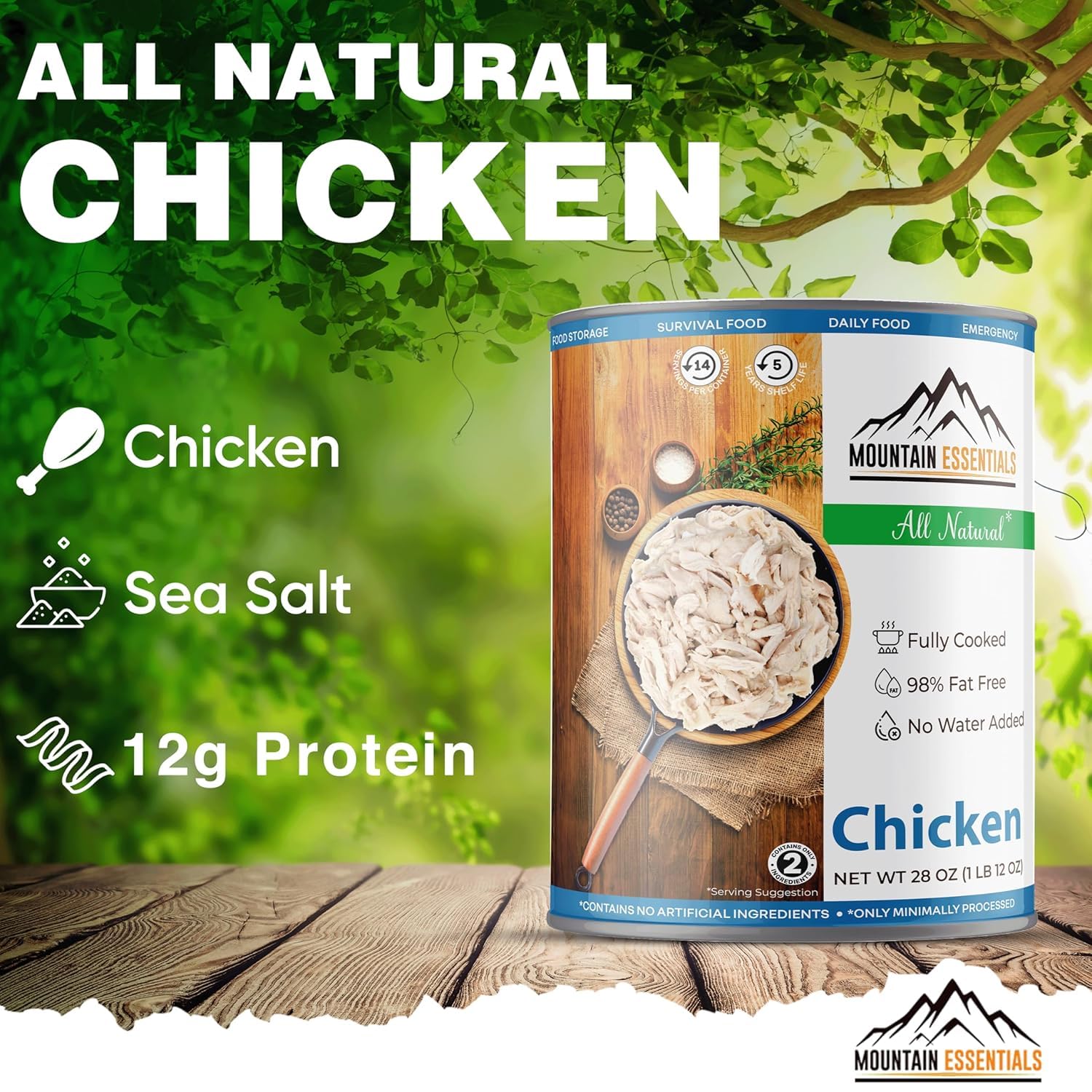 MOUNTAIN ESSENTIALS Canned Meat Sampler Pack 28 Oz – 1 Can Each of Chicken, Turkey, Pork, Beef & Ground Beef – Fully Cooked, Ready to Eat – Pantry Staples for Daily Use & Emergency Meals – 5 Cans