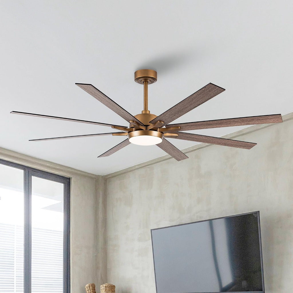 65'' Large Industrial Ceiling Fan with Light, Matte Black, 8-Blade DC Motor, 6-Speed Reversible Airflow, 24W Dimmable LED 3000K/4000K/5000K, Remote Control for Living Room Patio Garage