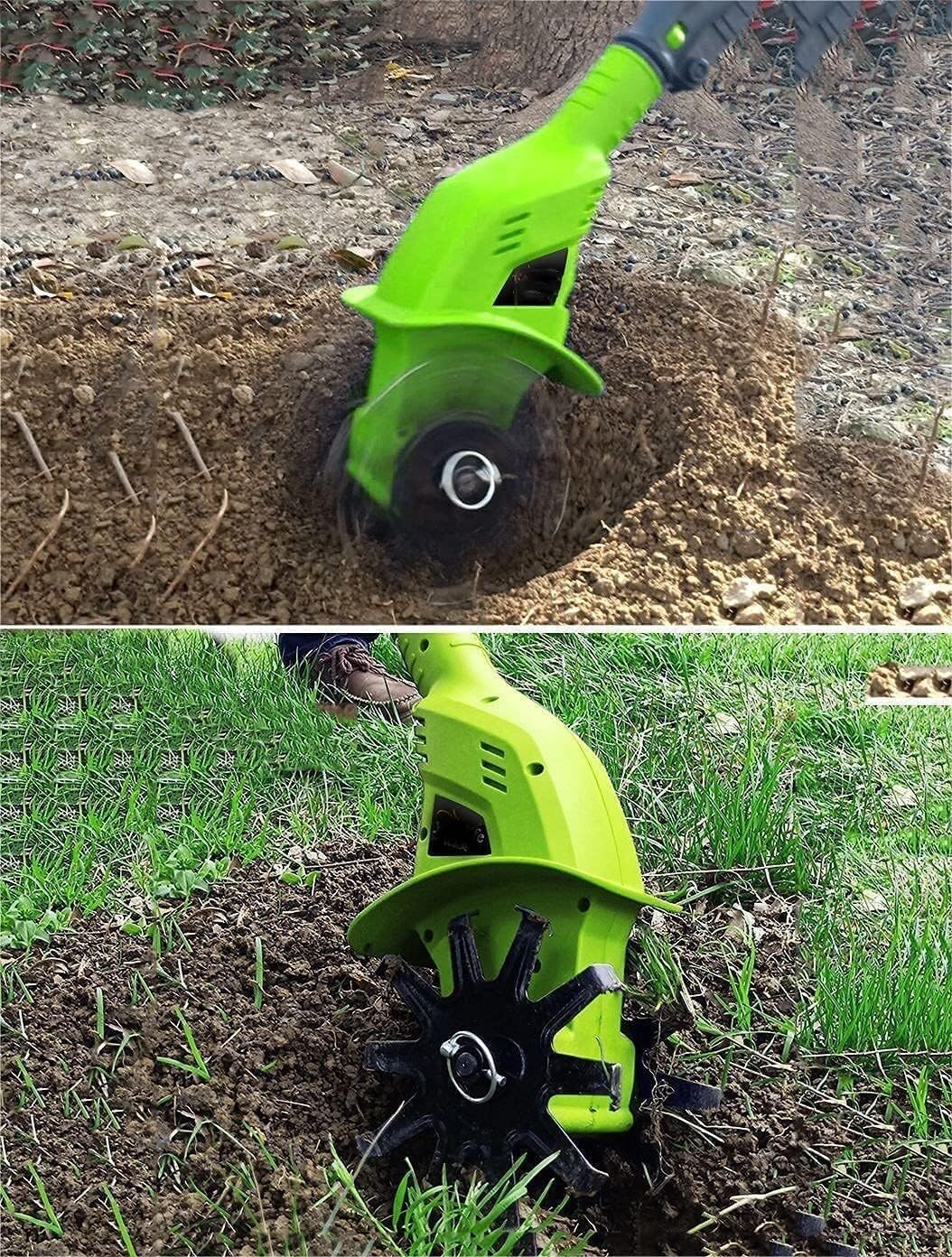 MekUk Garden Tiller & Cultivator Cordless Tiller Cultivator, 10cm Working Width, 25cm Tilling Depth, Electric Tiller for Gardening for Garden Care Compacted Soils and Lawn Yard