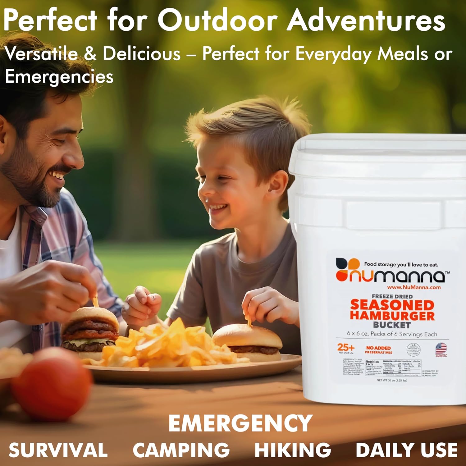 Numanna Freeze-Dried Seasoned Ground Beef Bucket 36 Servings | Over 25g Protein per Serving | Hamburger for Camping, Meal Prep, Pantry Staple, Emergency Survival | 25+ Year Shelf Life | Made in USA
