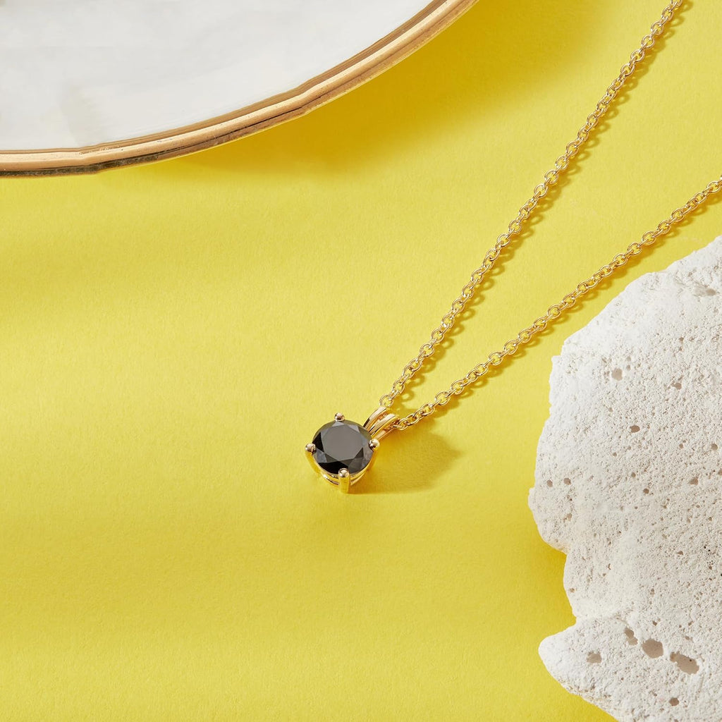 DEWBERRY 1/4 cttw to 2.00 cttw Round Black Diamond Solitaire Pendant Necklace for Women Men | 4 Prong Lobster Lock 18' Cable Chain Necklace in 14KT White or Yellow Gold Plating 925 Silver Pendant