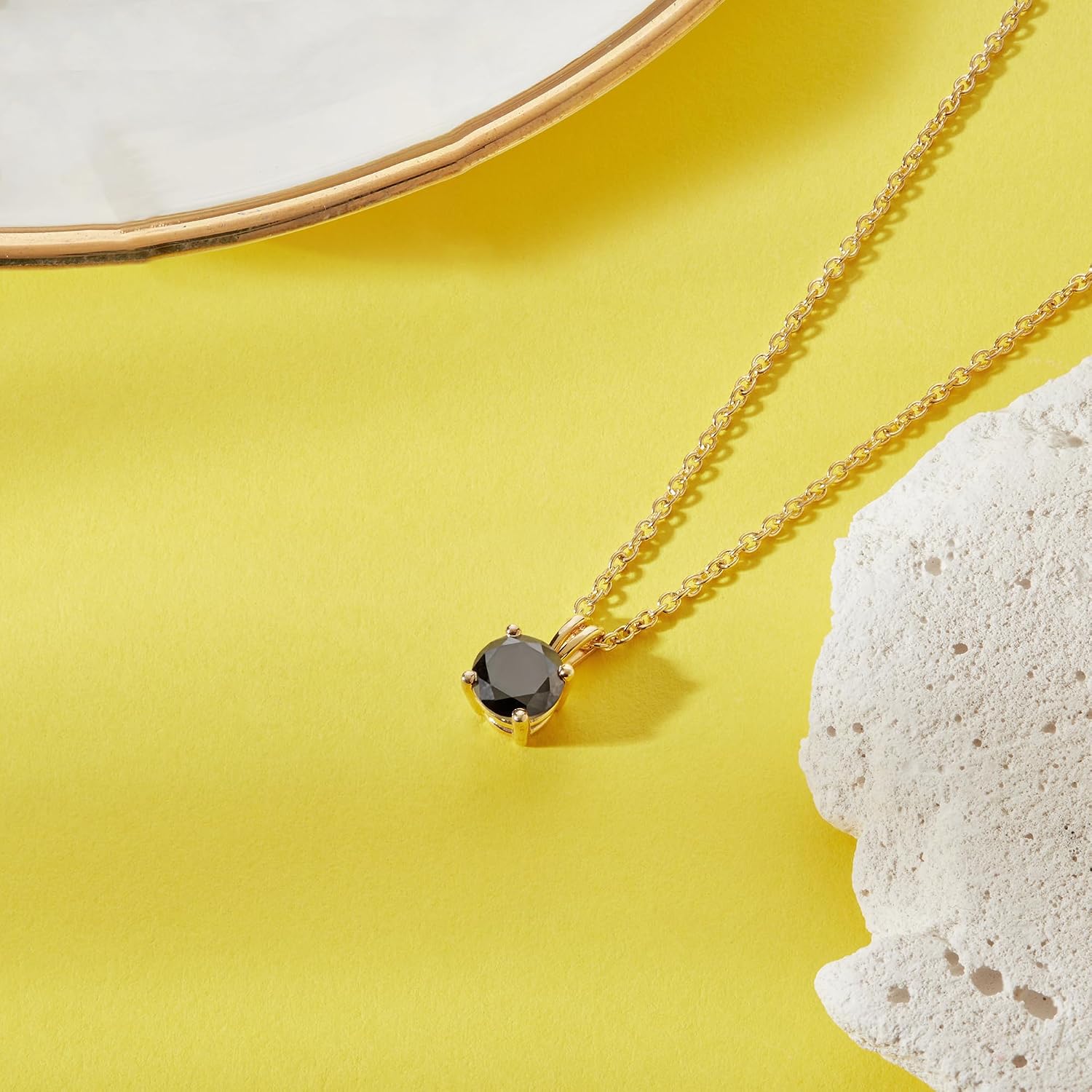 DEWBERRY 1/4 cttw to 2.00 cttw Round Black Diamond Solitaire Pendant Necklace for Women Men | 4 Prong Lobster Lock 18' Cable Chain Necklace in 14KT White or Yellow Gold Plating 925 Silver Pendant