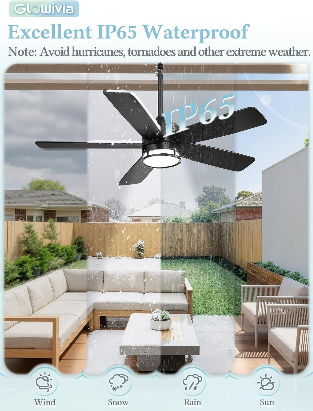 46 Inch Outdoor Ceiling Fan with Lights, IP65 Waterproof, Smart APP Remote Control, Dimmable 3CCT LED, 6-Speed Quiet DC Motor, Plug in Hanging Fan with Cord for Patio Porch Gazebo (Black)