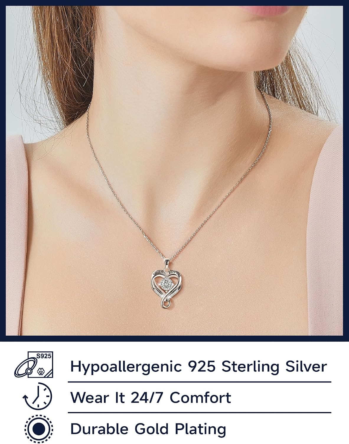 MomentWish Heart Necklace for Women, Jewelry Gifts for Her, D Color VVS1 Moissanite Necklace in 925 Sterling Silver, Infinity Pendent for Birthday Anniversary Mother's Day