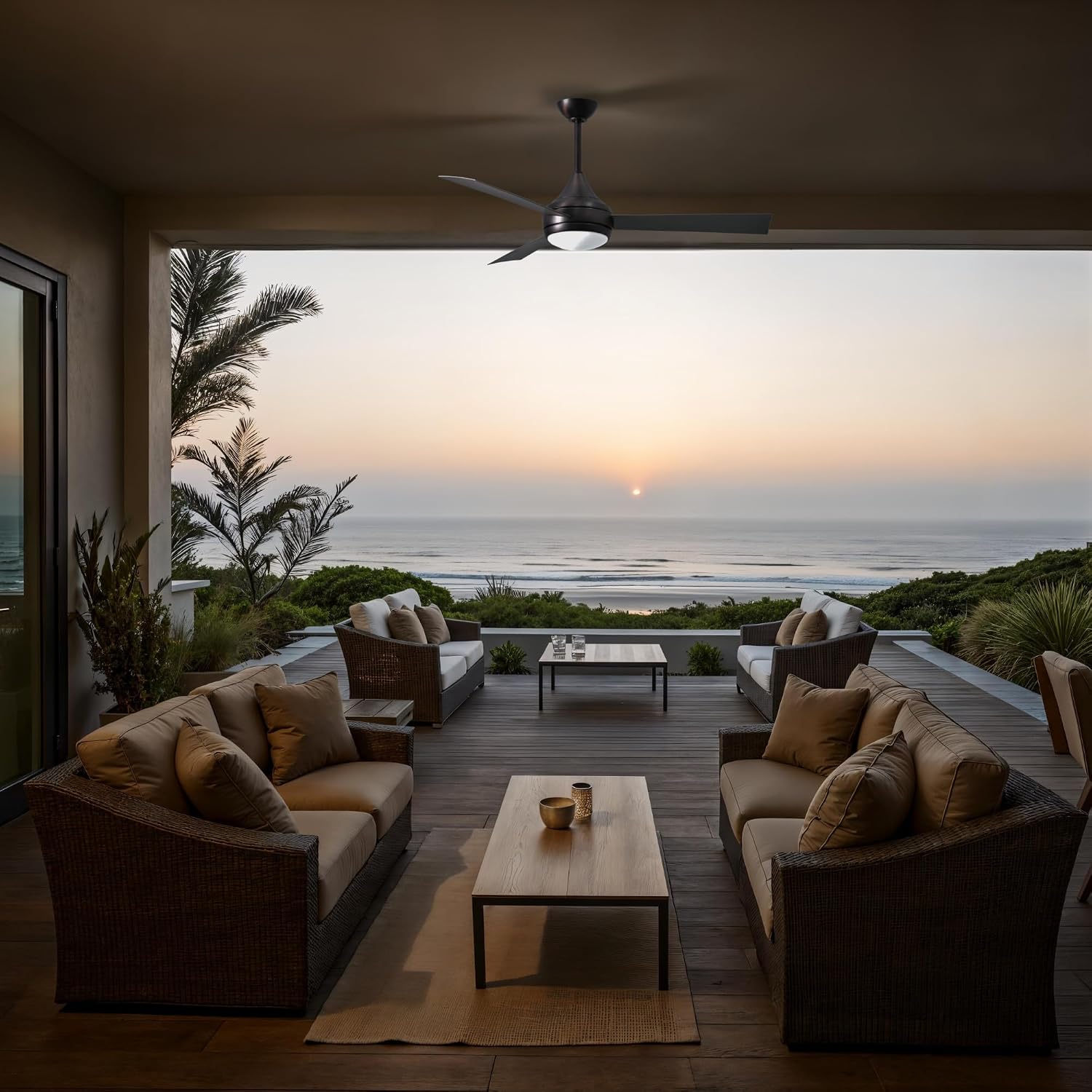 Matthews DA-BB-BS Donaire Outdoor Wet/Salt Water Rated 52' Marine-Grade Coastal Ceiling Fan with LED Light & Remote, Brushed Bronze with Brushed Stainless