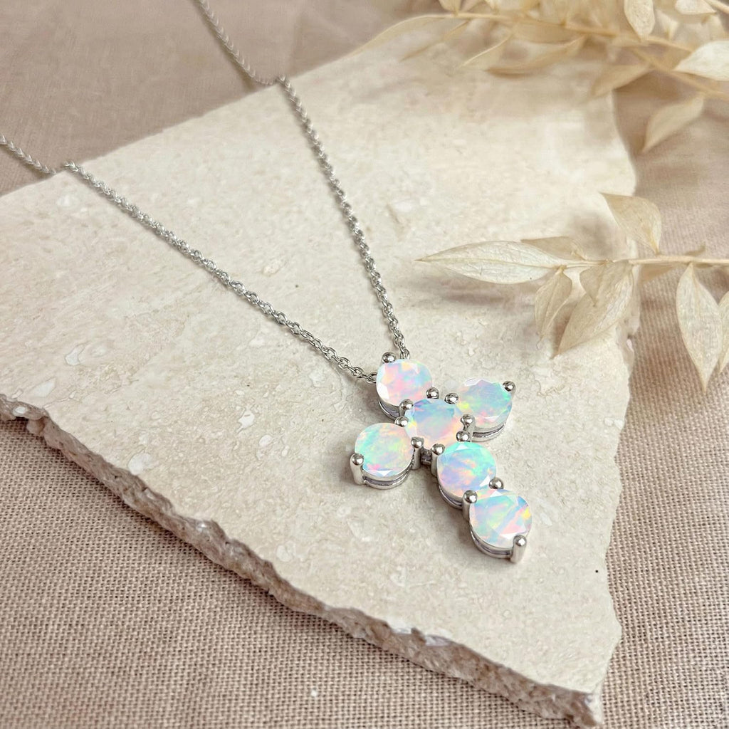 GOODSTONE JEWELS 925 Sterling Silver Cross Pendant Necklace for Women | Size 16+2 Inch Cable Chain with Lobster Clasp | Natural Birthstone Jewelry Gift for Her
