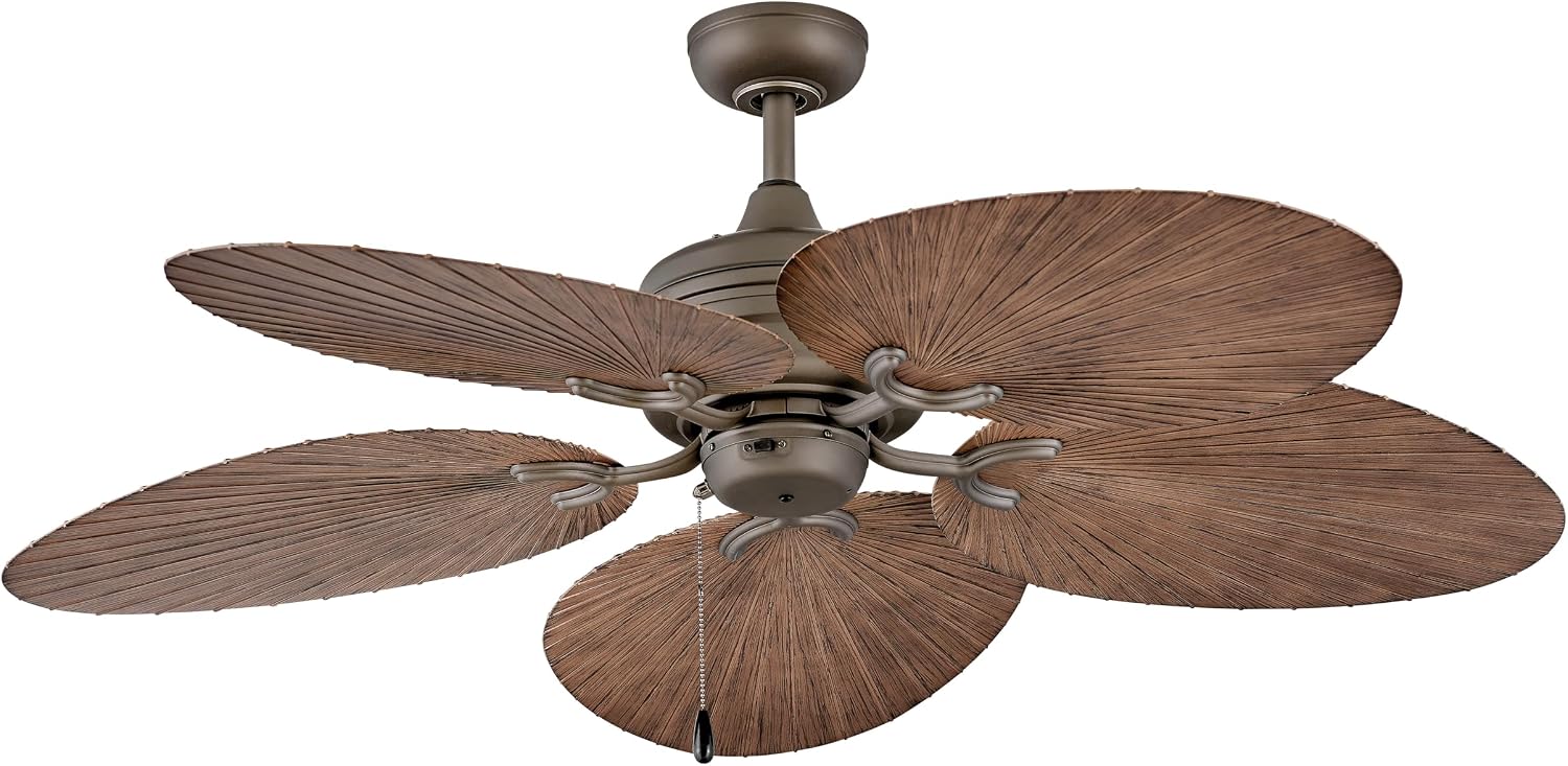Hinkley Tropic Air 52' Indoor/Outdoor Ceiling Fan, Metallic Matte Bronze and Palm-Shaped Walnut Composite Fan Blades