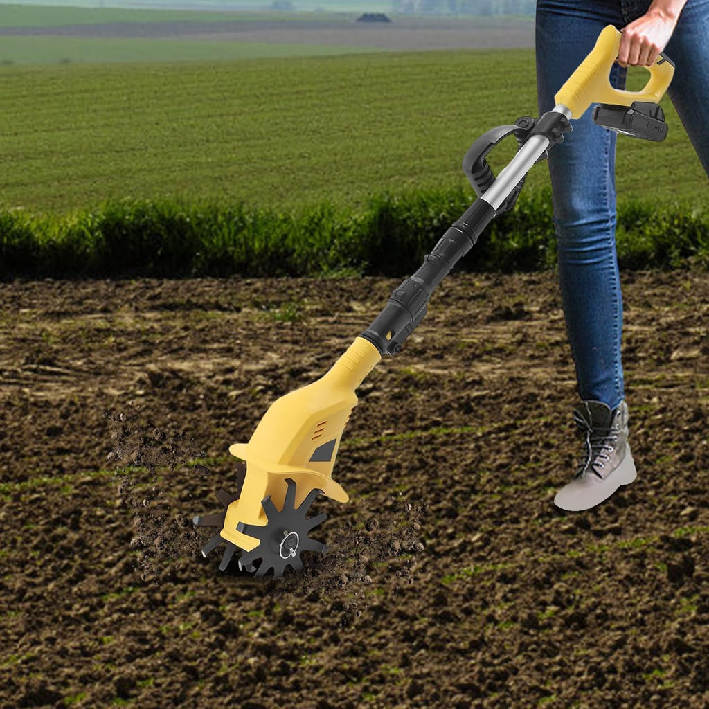 20V Cordless Tiller Cultivator，250RPM Electric Garden Tiller with Charger，Garden Rototiller for Lawn Gardening Soil Cultivation