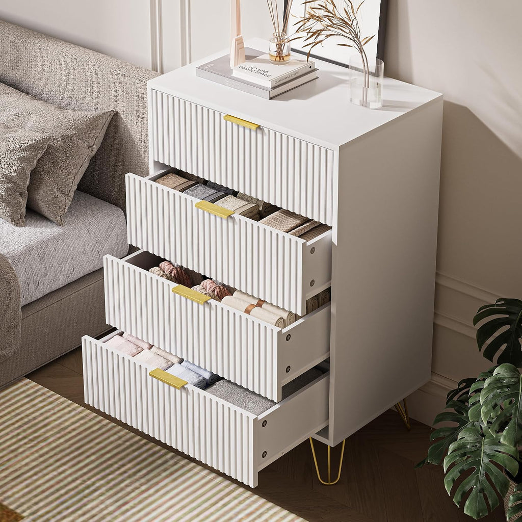 MAISONARIA White Dresser for Bedroom, Modern Dresser with Gold Metal Handles & Chests of Drawers