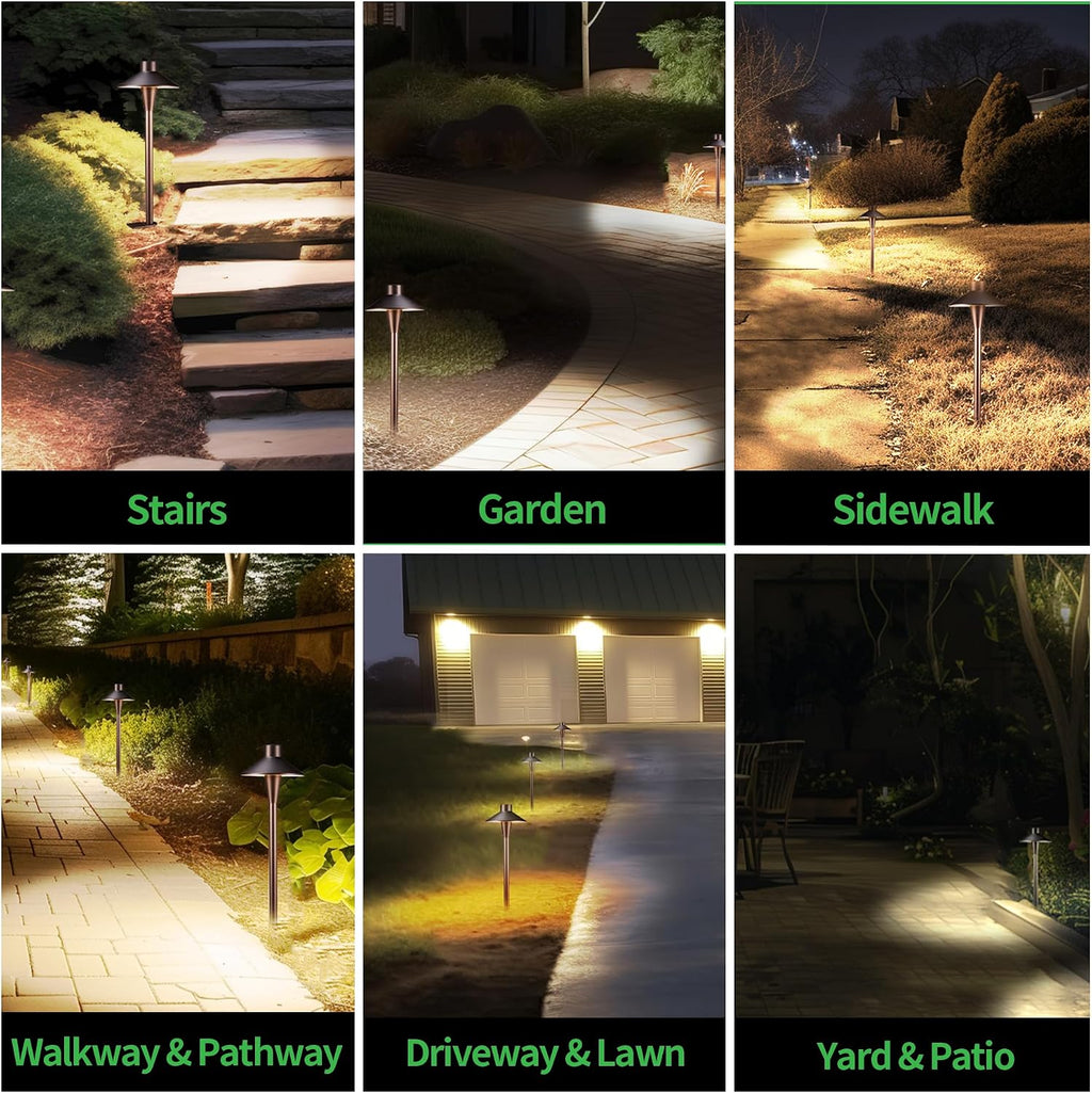LED Pathway Lights Wired, 12V Landscape Path Lights 3000K/4000K/5000K Adjustable, Low Voltage Outdoor Waterproof, 5W 150LM ORB Aluminum for Lawn Garden 8 Pack