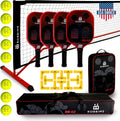 Pickleball Set with Net | 4 USA Pickleball Approved Carbon Fiber Paddles, Portable Regulation Size Net System, 8 Outdoor Balls, Court Marker Kit, Duffle Bag & Carry Bag - ROBBIMS