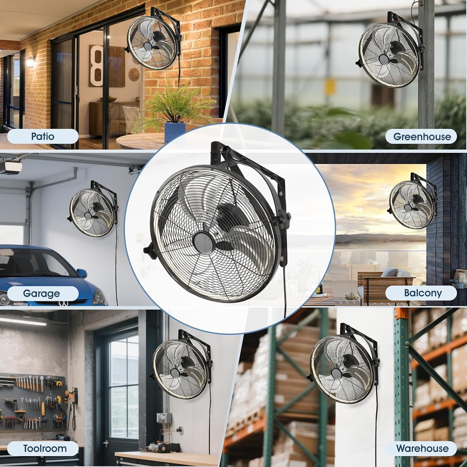 AHAWILL 20 Inch Wall Mount Fan with Lights,6-Speed High Velocity Wall Fan Dimmable Gazebo Fan,360°Adjustable Tilt Industrial Outdoor Fans for Patio,Garage,Workshop,Commercial,Black