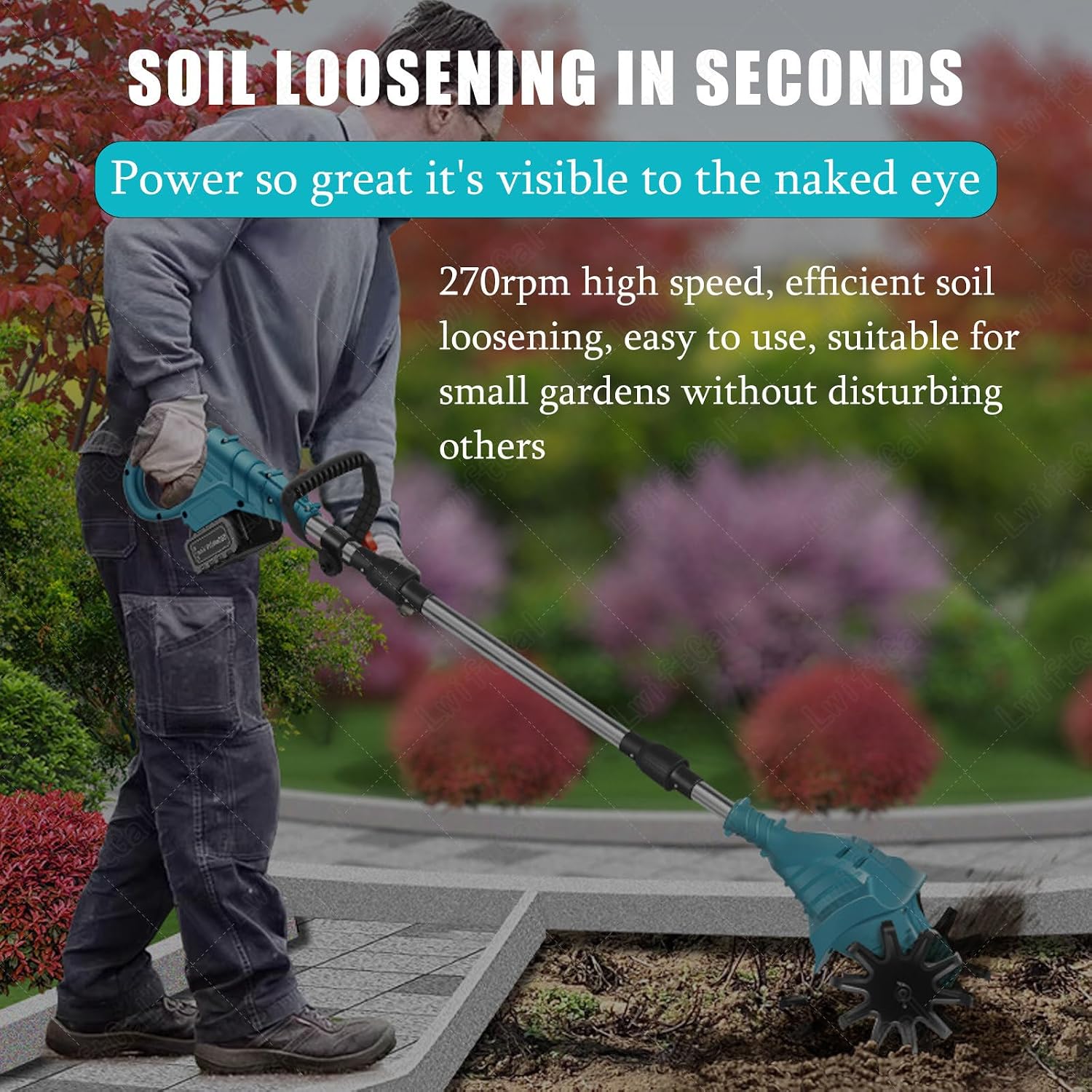 21v Cordless Tiller Cultivator, Gardening Tillers with 270RPM, 1 or 2 Battery Set, 20cm Width 25cm Depth, Portable for Lawn Garden Small Space Red-DualBlades-1battery