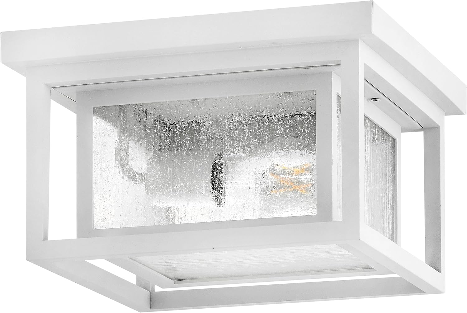 Hinkley Republic Small Flush Mount Outdoor Ceiling Light, Composite, Clear Seedy Glass Panes, Anti-Fading Finish, Textured White Finish