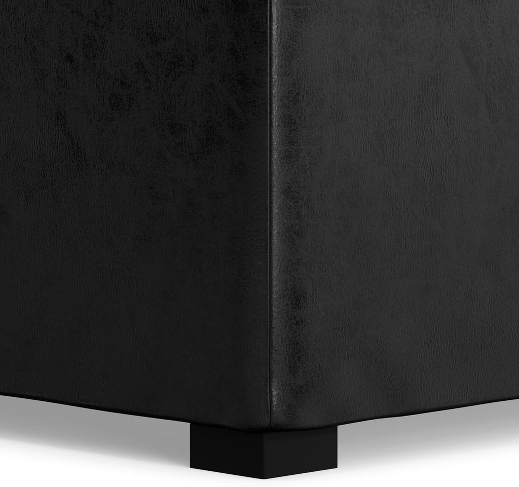 SIMPLIHOME Avalon Wide Contemporary Square Coffee Table Storage Ottoman, Distressed Black, Table Ottoman
