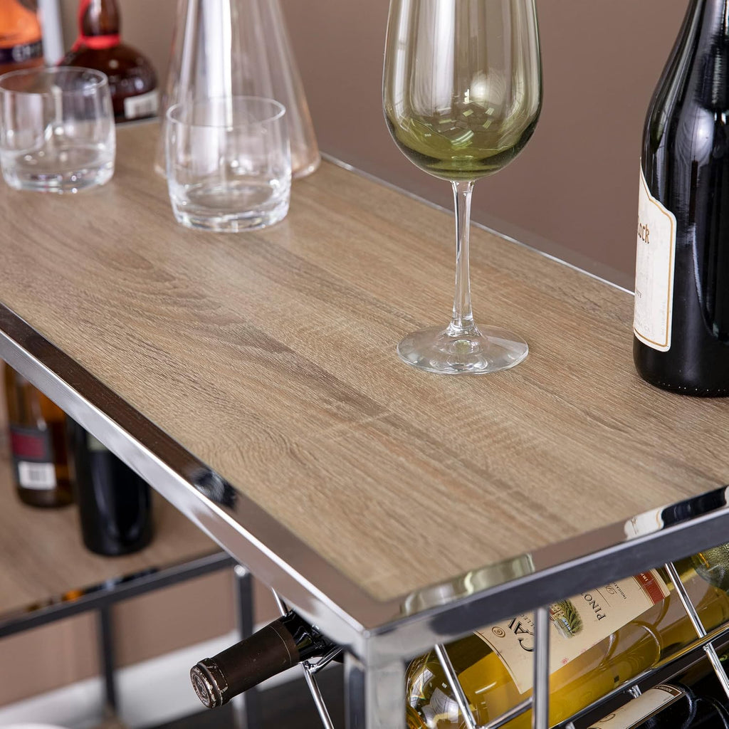 SEI Furniture - Northdom Serving Table with Bar Storage - Transitional Design, Natural Glass and Wood - Ideal for Bedroom, Living Room (HZ1217512)