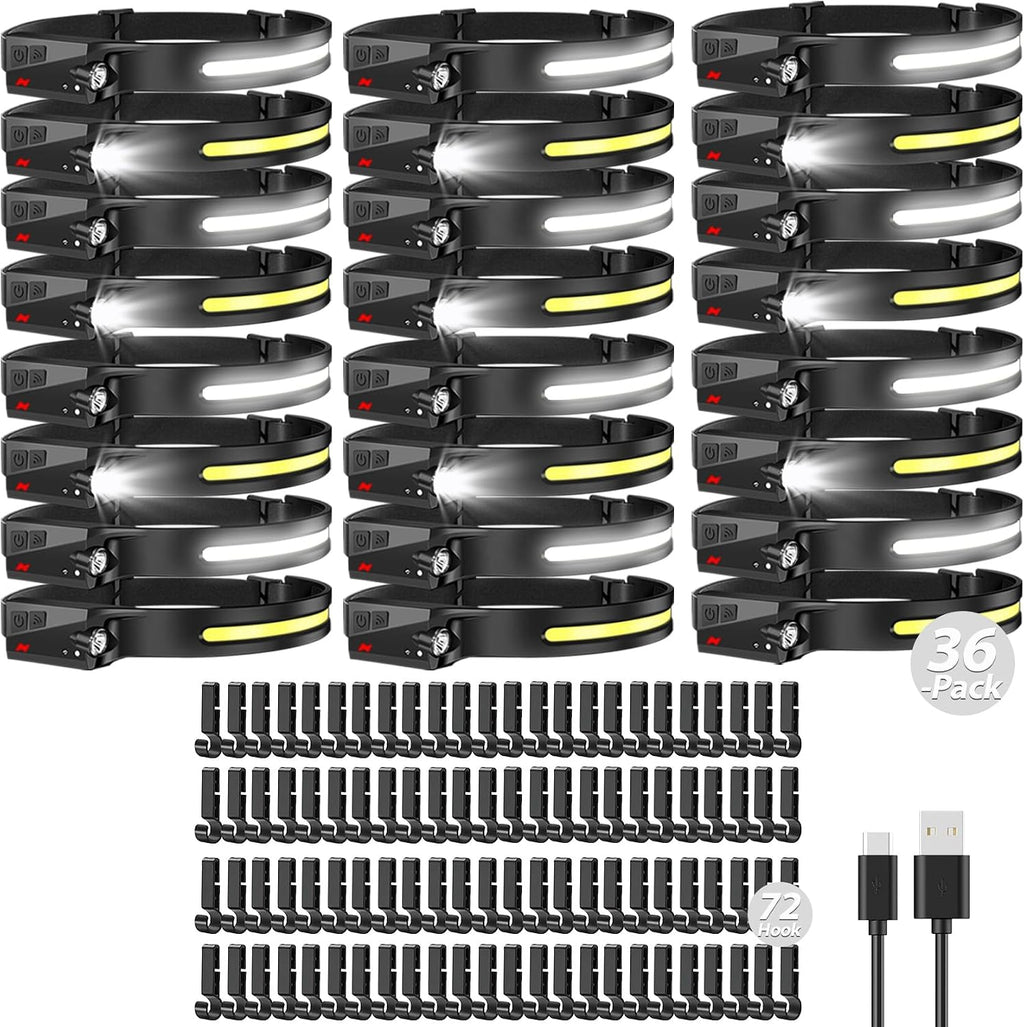 Aikertec 36 Pack Headlamp, 230°Beam Headlamp for Adults, Super Bright Camping Headlamp & Spotlight, Motion Sensor, Lightweight Headlights Flashlight for Hardhat, Running