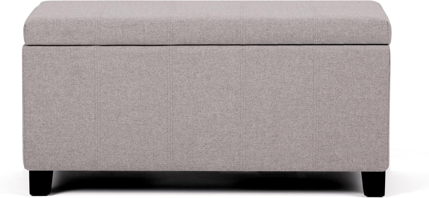 SIMPLIHOME Dover Storage Ottoman Bench - 36 inch Wide Upholstered Linen Look Fabric Rectangular Lift-Top Ottoman in Cloud Grey, Contemporary Bench for Living Room with Safety Hinges
