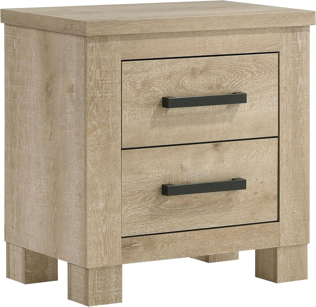 Coaster Home Furnishings - Oakglen - Engineered Wood - 2-Drawer Nightstand with Dark Bronze Handles, Block Legs and Scratch-Resistant Finish - Bedroom - Weathered Oak - 225102