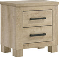 Coaster Home Furnishings - Oakglen - Engineered Wood - 2-Drawer Nightstand with Dark Bronze Handles, Block Legs and Scratch-Resistant Finish - Bedroom - Weathered Oak - 225102