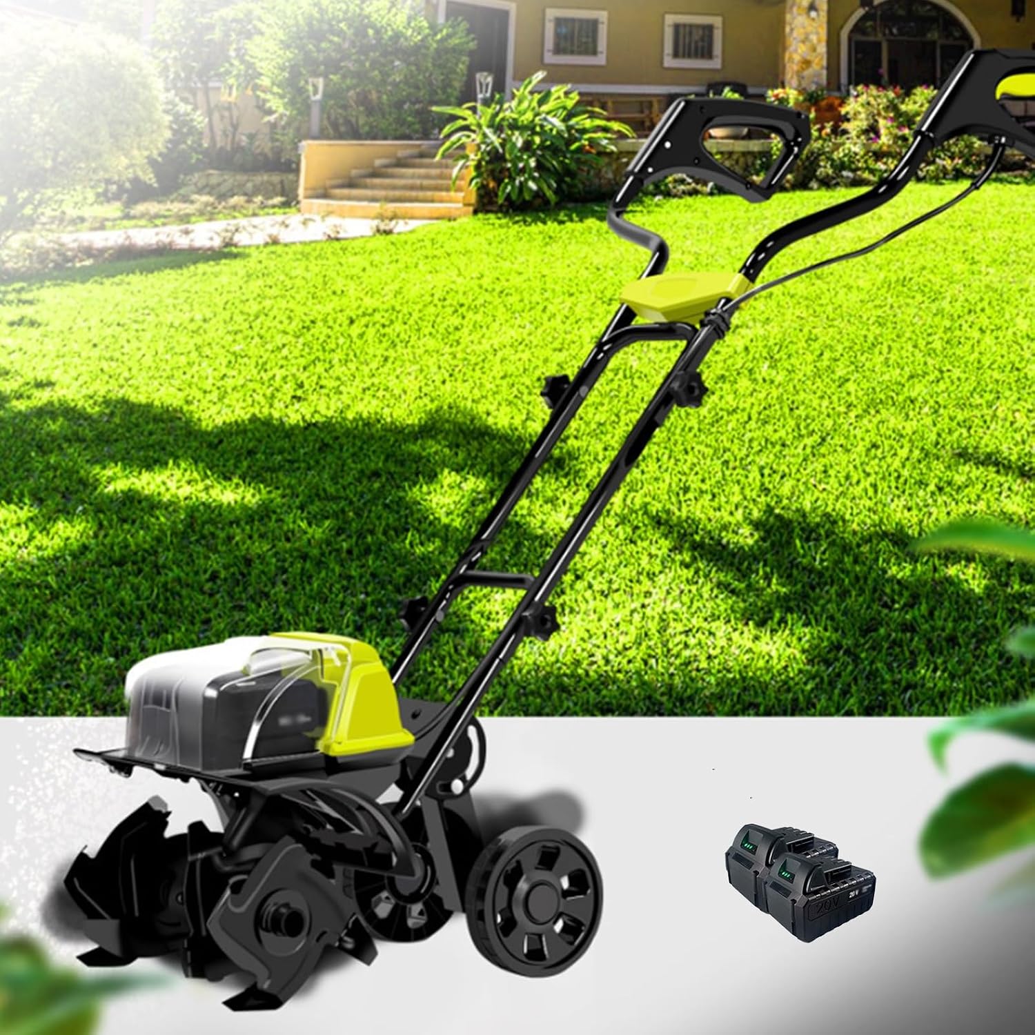 Cordless Electric Garden Tiller Cultivator, Garden Rototiller, Long-Lasting Battery Life, Brushless Motor, Powerful Soil Cultivator for Lawn Orchard Vegetable Patch