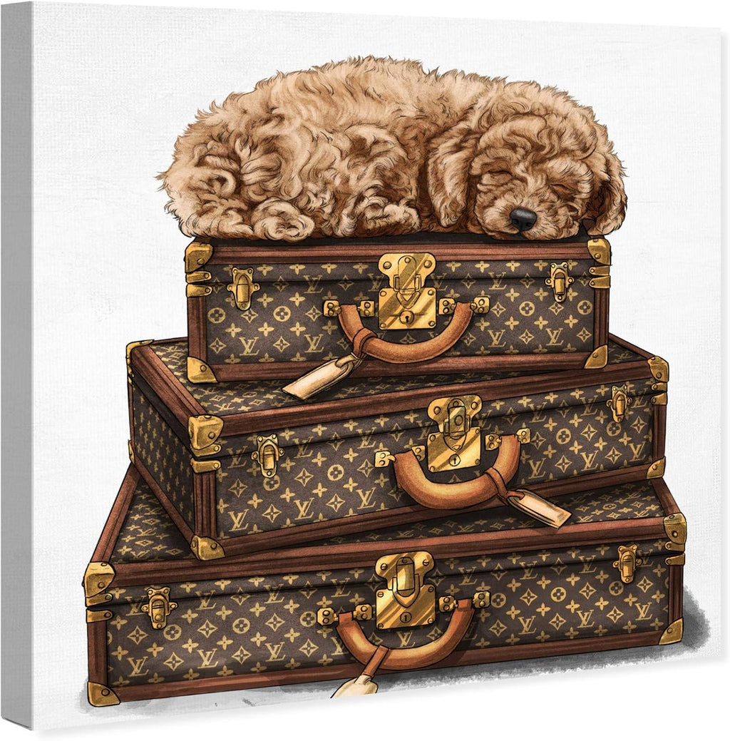 The Oliver Gal Artist Co. Fashion and Glam Wall Art Canvas Prints 'Sleeping Poodle' Travel Essentials Home Décor, 30 in x 30 in, Brown, White