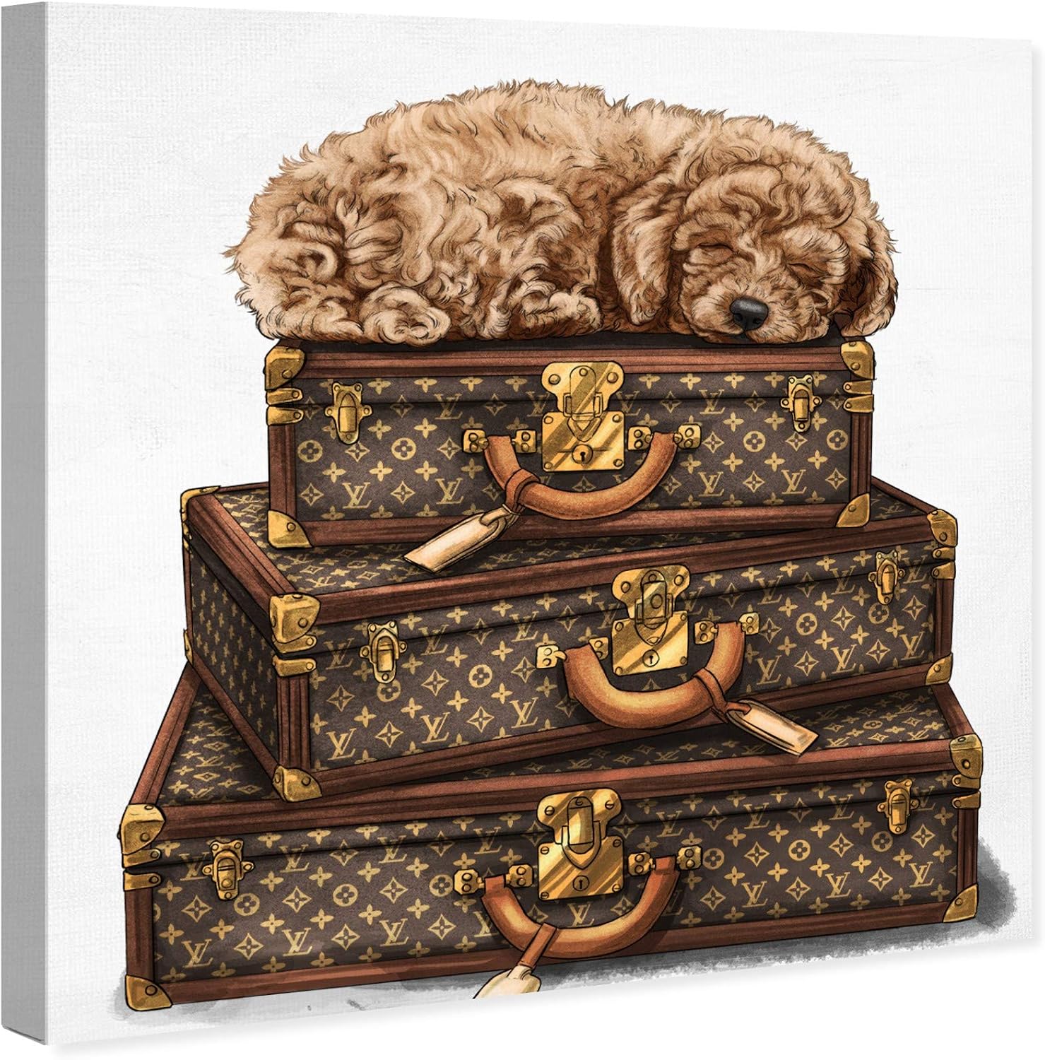 The Oliver Gal Artist Co. Fashion and Glam Wall Art Canvas Prints 'Sleeping Poodle' Travel Essentials Home Décor, 30 in x 30 in, Brown, White