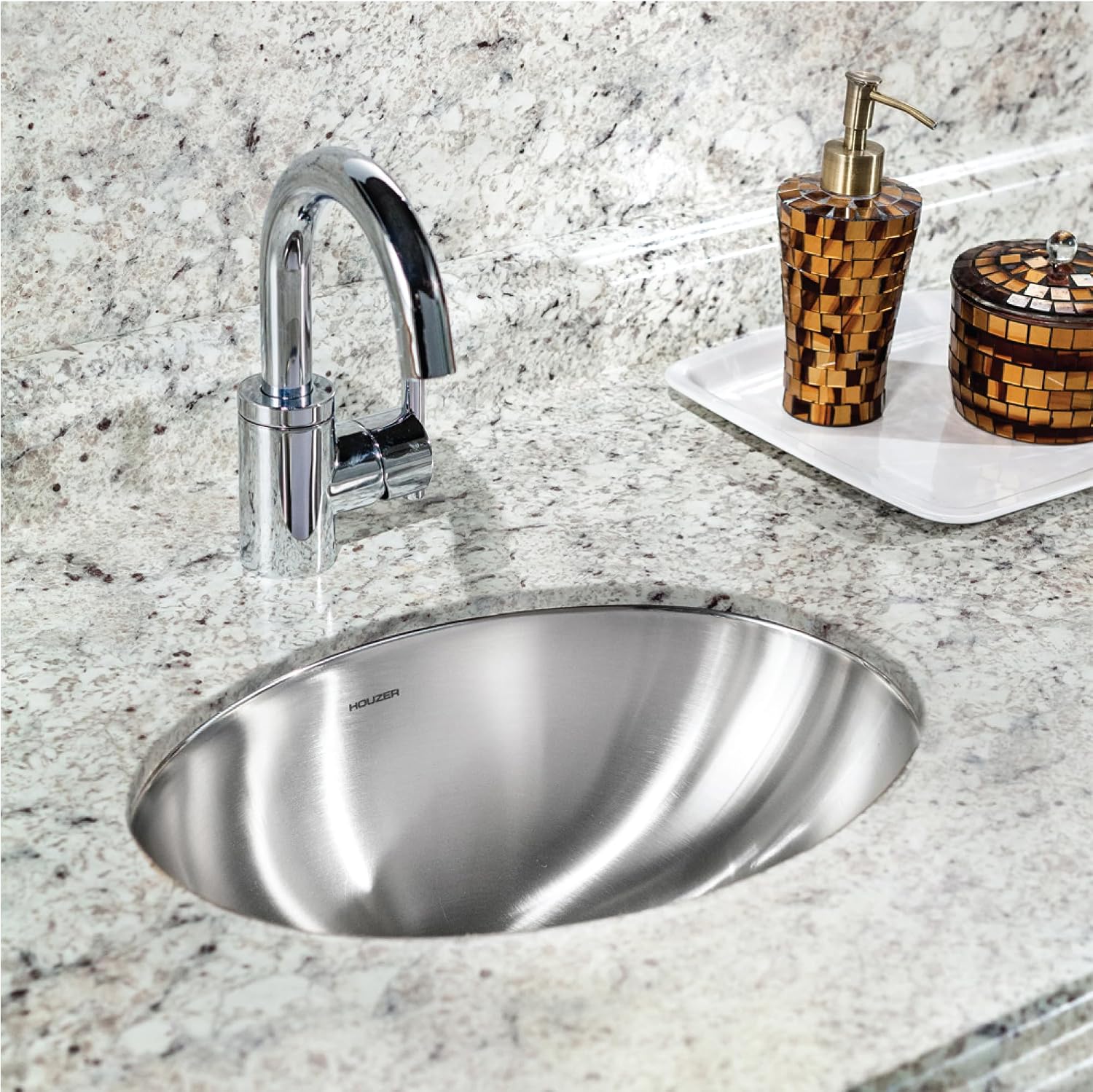 Houzer Opus Stainless Steel Bathroom Sink - 18 inch Undermount Oval Bowl Bathroom Sink without Overflow, Durable & Versatile, Essential for Home & Apartment, Nested 40-Pack - CH-1800-40