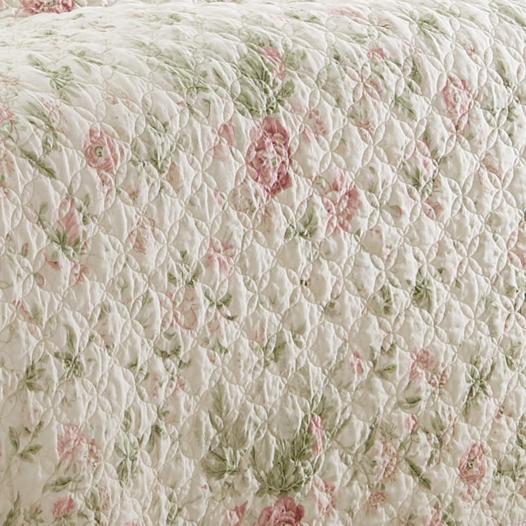 Laura Ashley - King Quilt Set, Reversible Cotton Bedding with Matching Shams, Lightweight Home Decor for All Seasons (Breezy Floral Pink/Green, King)