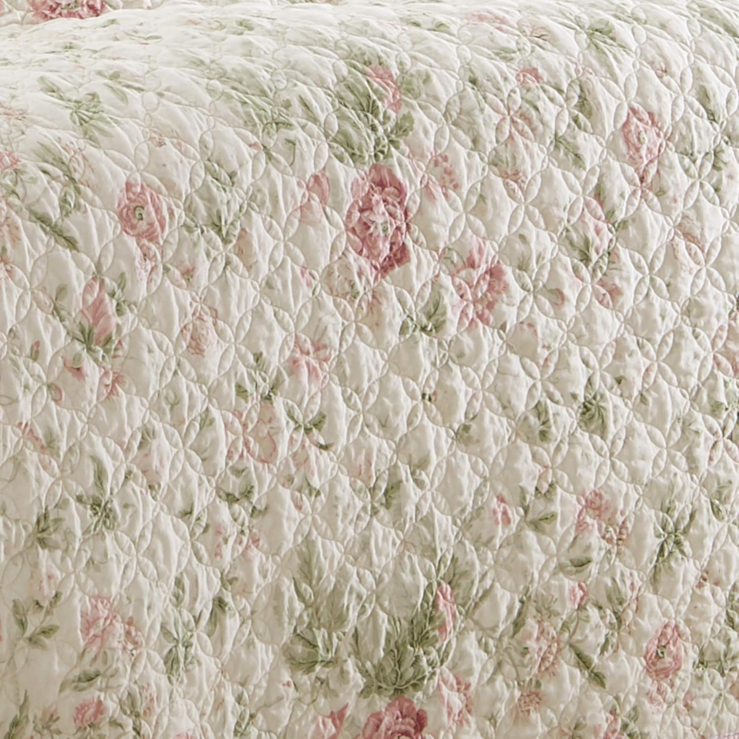 Laura Ashley - King Quilt Set, Reversible Cotton Bedding with Matching Shams, Lightweight Home Decor for All Seasons (Breezy Floral Pink/Green, King)