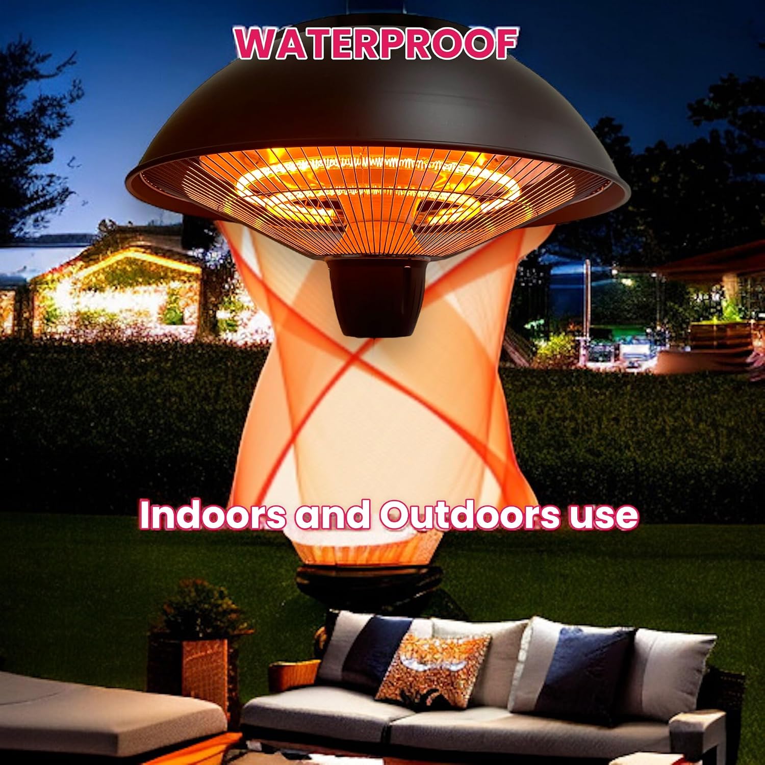 Black Outdoor Indoor Patio Restaurant Halogen Ceiling Heater Water Proof