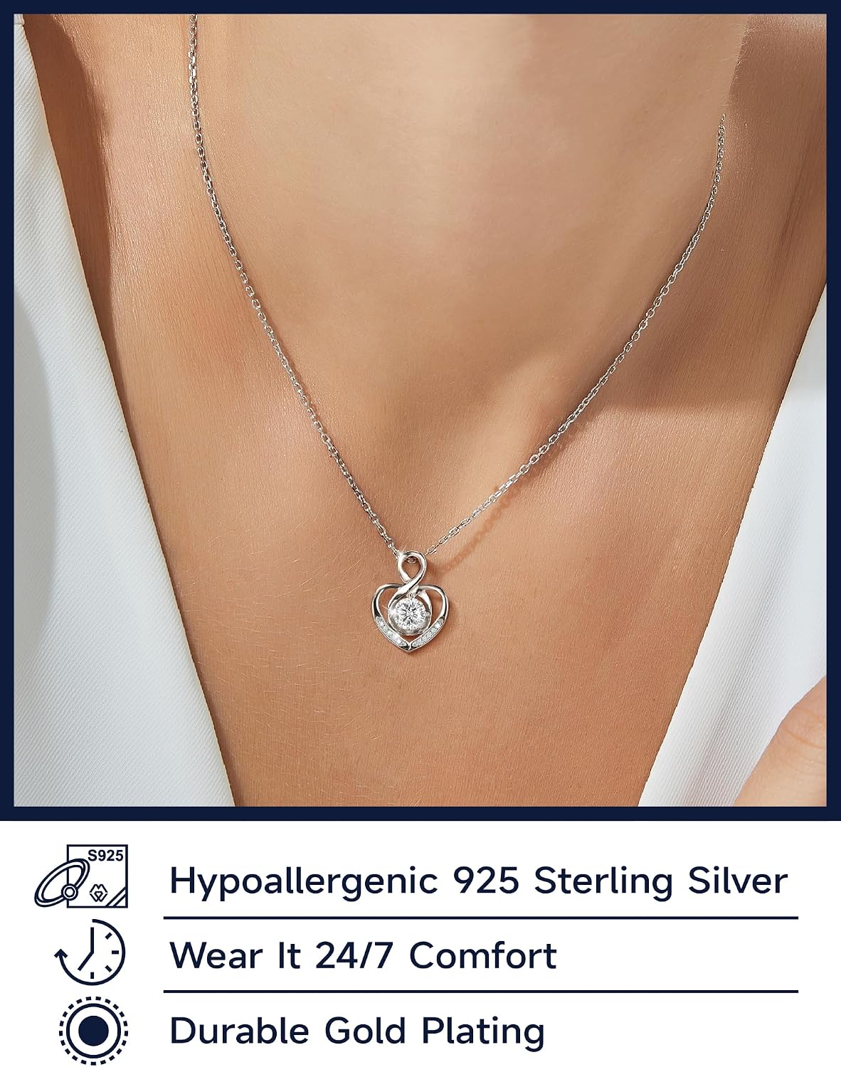 MomentWish Heart Necklace for Women, Jewelry Gifts for Her, D Color VVS1 Moissanite Necklace in 925 Sterling Silver, Infinity Pendent for Birthday Anniversary Mother's Day