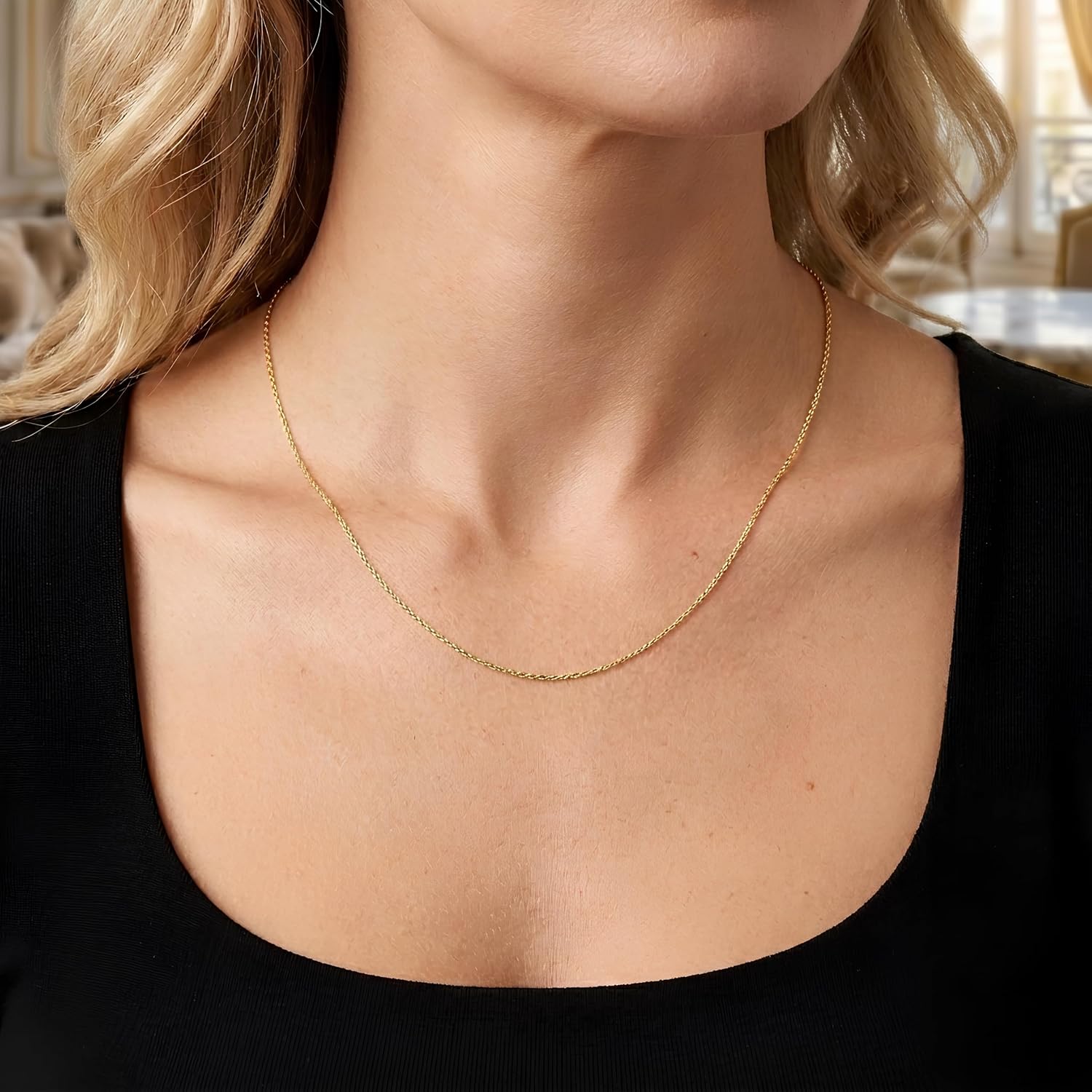 Floreo 14k Yellow Gold Double Extendable Solid Diamond Cut Cable Chain Adjustable Necklace, 16' - 17' - 18 Inch with Spring Ring Clasp