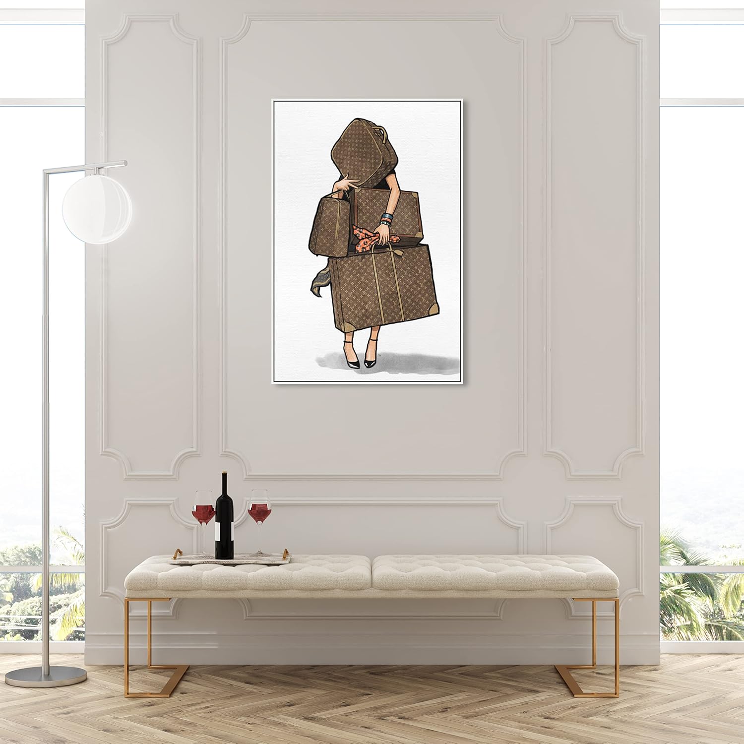The Oliver Gal Artist Co. Fashion and Glam Modern Canvas Art - Bags, Bags, Bags- Orange, Wall Art for Living Room, Bedroom, and Bathroom, 30 in x 45, White and Brown Home Decor