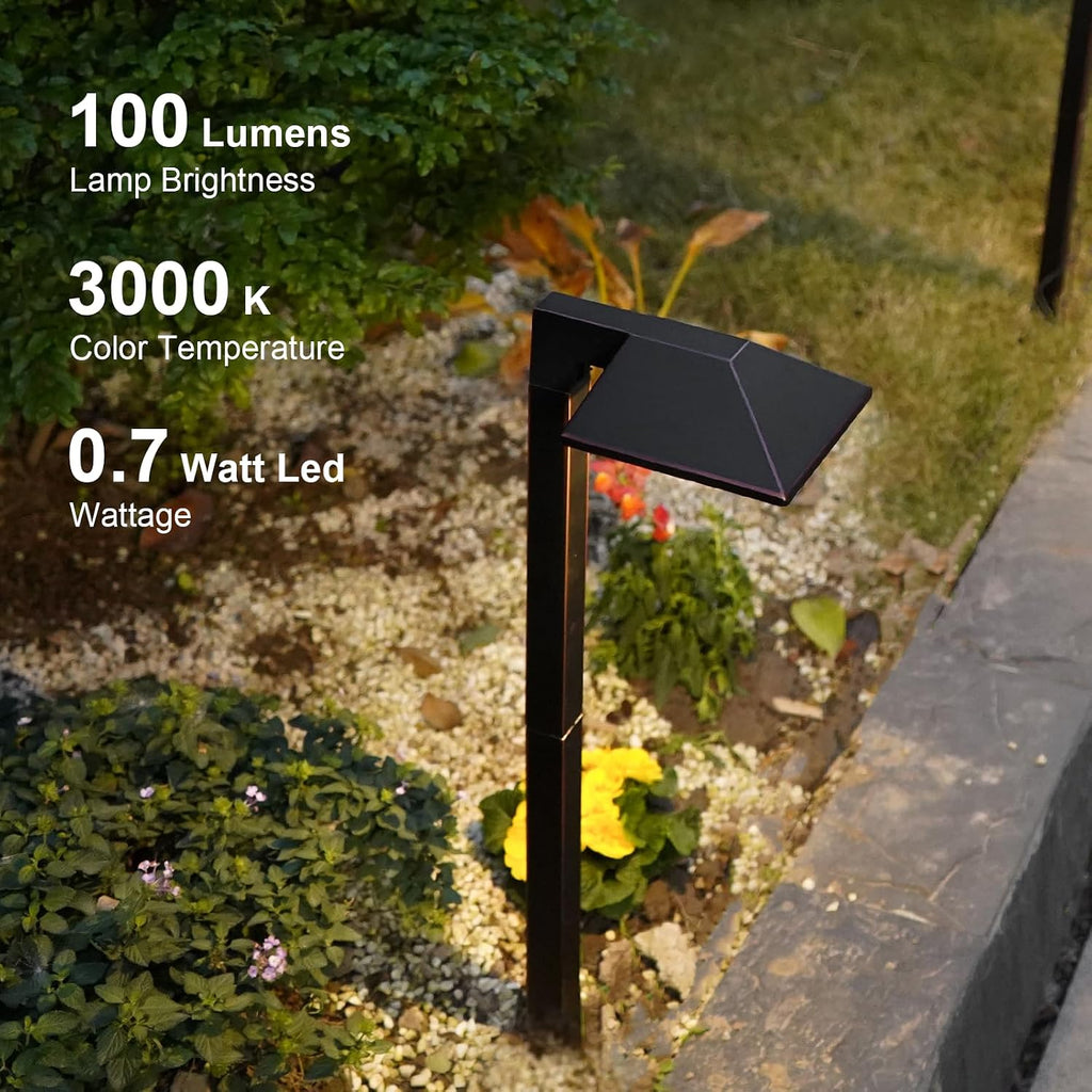 GOODSMANN Low Voltage Landscape Lights 8PK Landscape Lighting Kit Pathway Light Wired Outdoor Walkway Lights 0.7W LED 100 Lumen Oil Rubbed Bronze Finish Warm White with Cable Connectors Metal Stakes