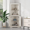 KEIKI Tall Corner Cabinet with Open Shelves and Concealed Storage, Space-Saving Design for Living Room, Bathroom, and Bedroom - Wood Grain Beige