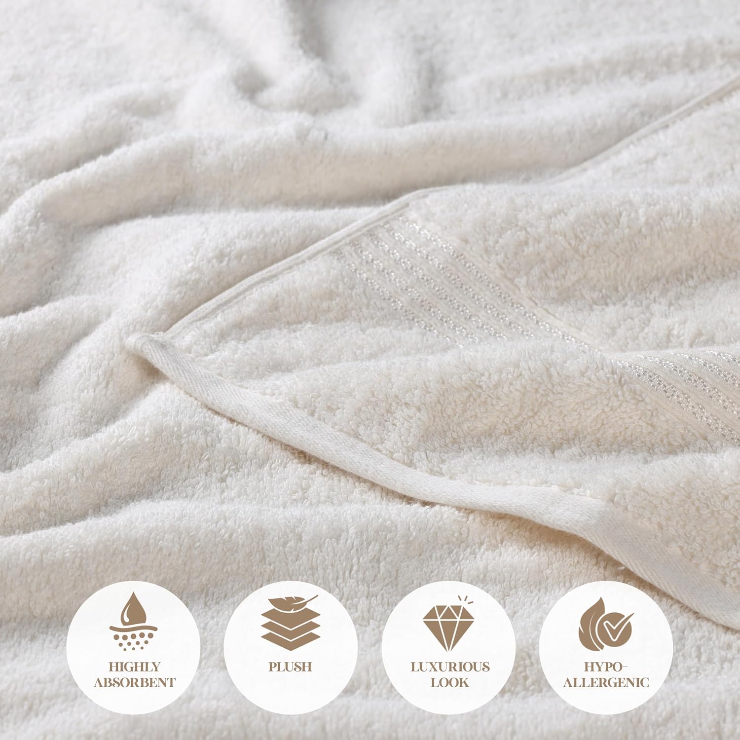 Superior Egyptian Cotton 12-Piece Towel Set, Assorted Towels for Home Bathroom, Guest Bath Decor Essentials, Includes 4 Bath, 4 Hand, 4 Face Towels/Washcloths, Quick Dry, Absorbent - Ivory