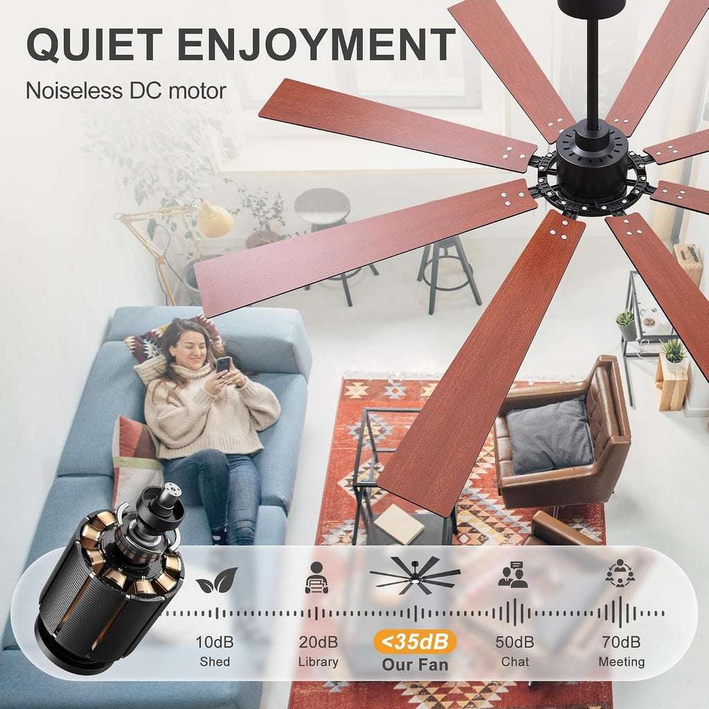 Farmhouse Black Ceiling Fans with Lights and Remote, 72 Inch Industrial Ceiling Fans with 6-Speed Reversible DC Motor, 3 CCT, Dual Finish 8 Blades, Indoor/Outdoor Ceiling Fan for Patio Bedroom