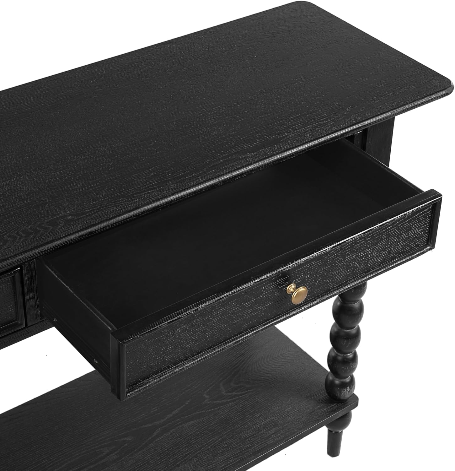 Christopher Knight Home Zeka Narrow Console Table with Storage, Wood Entryway Table with 2 Drawers and 1 Bottom Shelf, Retro Display Table with Unique Spherical Legs for Hallway, Living Room, Black