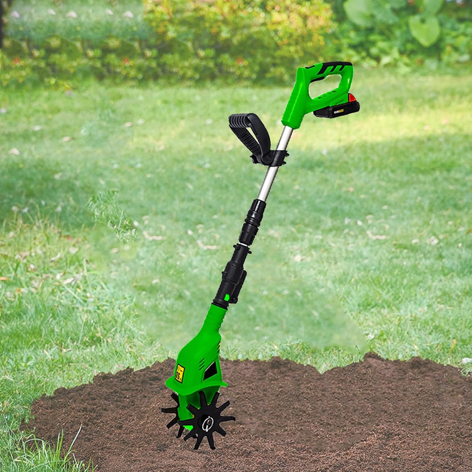 Small Cordless Tiller Cultivator, Electric Garden Tiller with 250 RPM, Battery Powered Garden Cultivator, Portable Handheld Electric Tiller for Lawn, Yard and Soil Cultivation (Green)