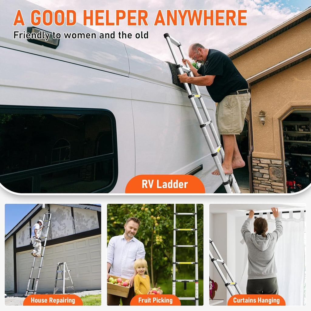 Telescoping Ladder 23.3FT Aluminum Lightweight Extension Ladder 330 Lbs Heavy Duty Non-Slip Feet Portable Folding Ladder Multi-Purpose Collapsible for Home RV Attic Outdoor Use (23.3 FT)