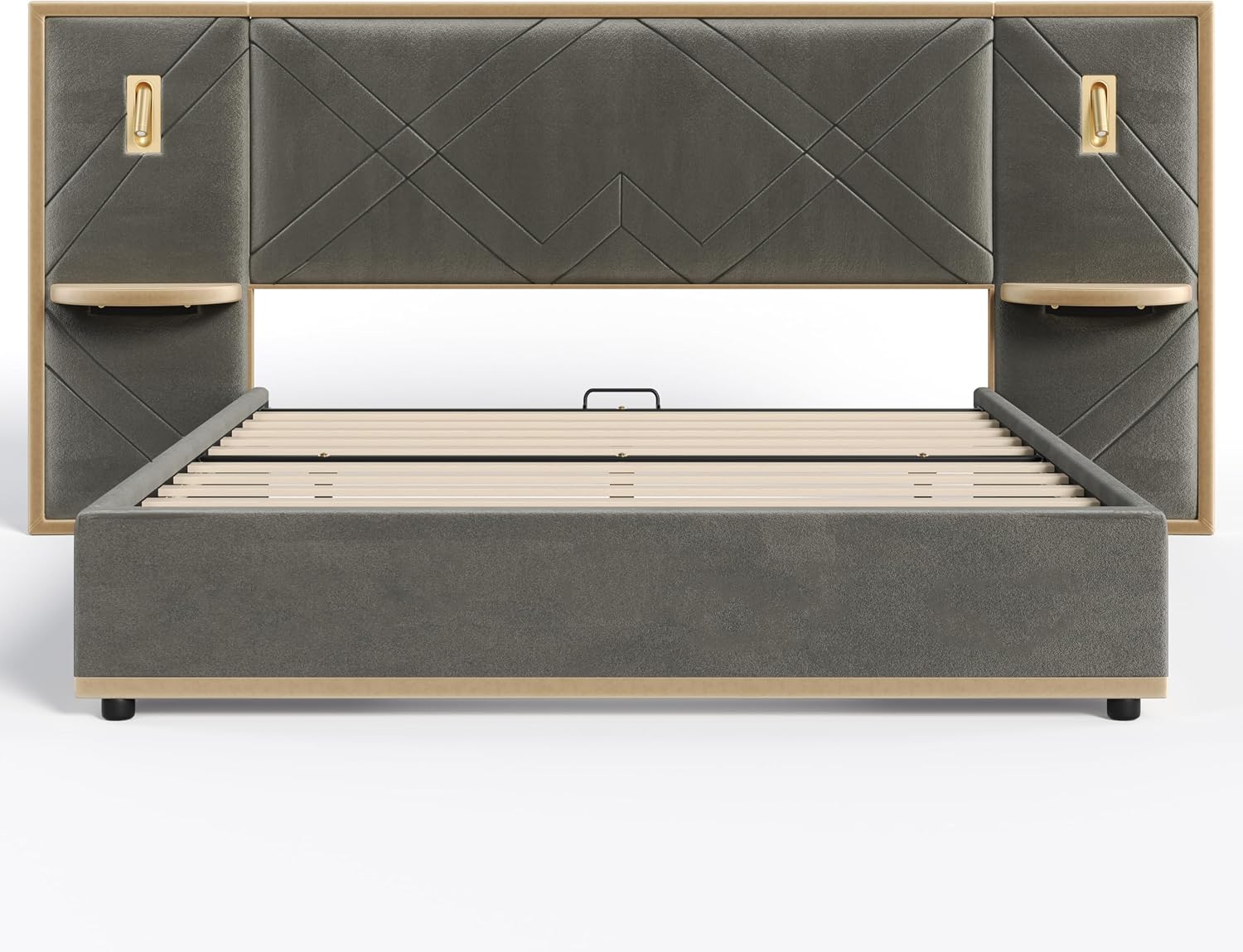 Christopher Knight Home Harley Upholstered Queen Size Bed Frame with LED Lights and Side Panels, Velvet Bed Frame Queen Size with Headboard, Wooden Slats, Easy Assembly, No Box Spring Needed, Grey